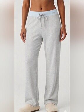 Alo Yoga Muse Wide-Leg Sweatpant Grey with Blue size Small